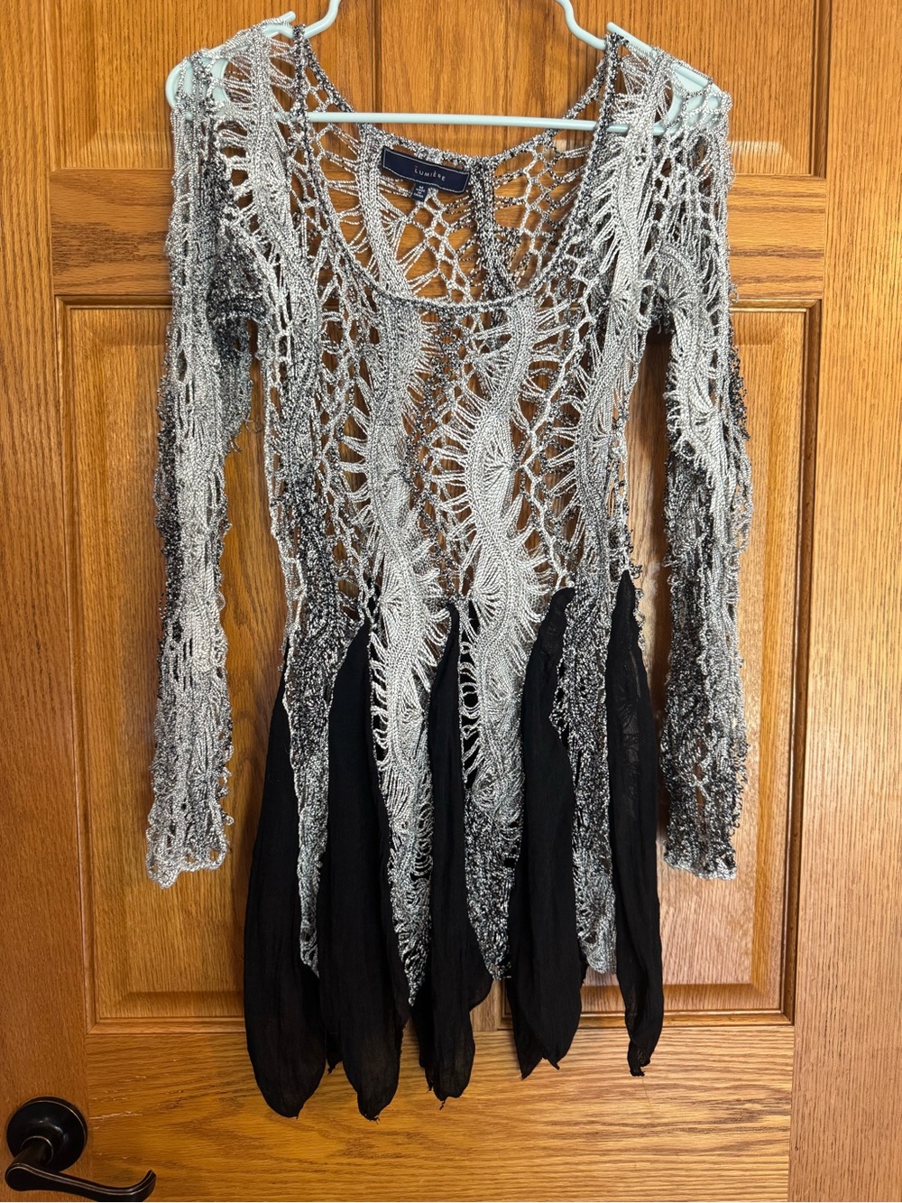 Lumiere Y2K Metallic Crochet Fairy Grunge Tunic Dress M
